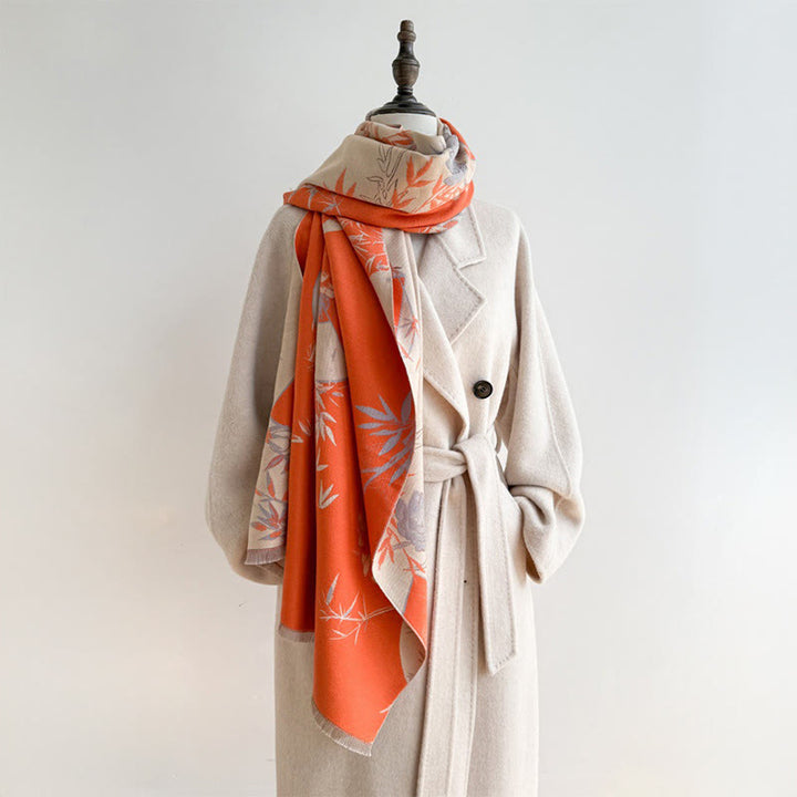 Buddha Stonesと冬扇子、竹と牡丹の花柄の心地よいスカーフショール - image 10