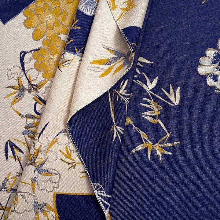 Buddha Stonesと冬扇子、竹と牡丹の花柄の心地よいスカーフショール - image 3