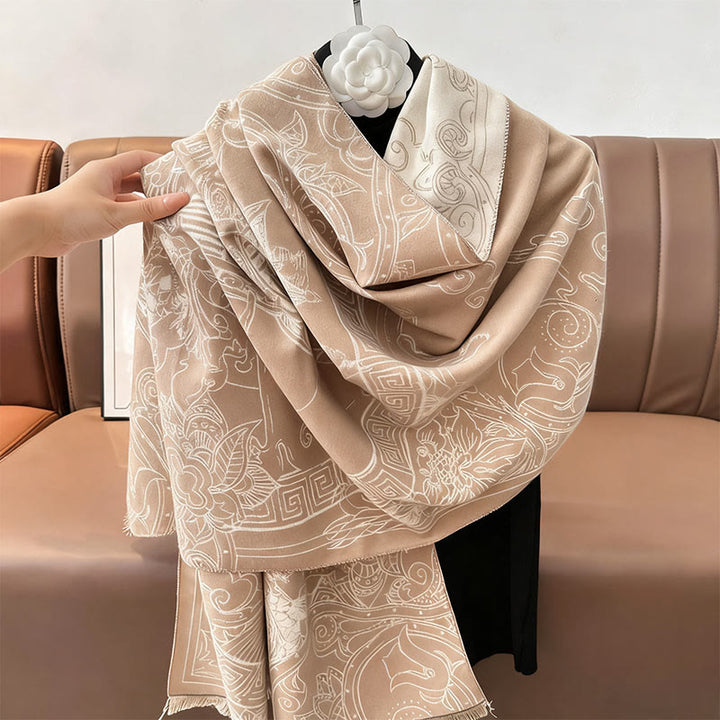 Buddha Stones、秋のパビリオン、鯉、花、波模様の心地よいスカーフショール - image 14