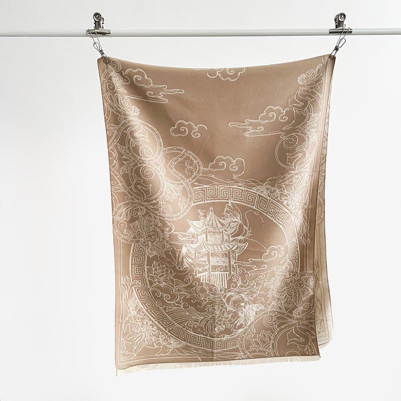 Buddha Stones、秋のパビリオン、鯉、花、波模様の心地よいスカーフショール - image 16