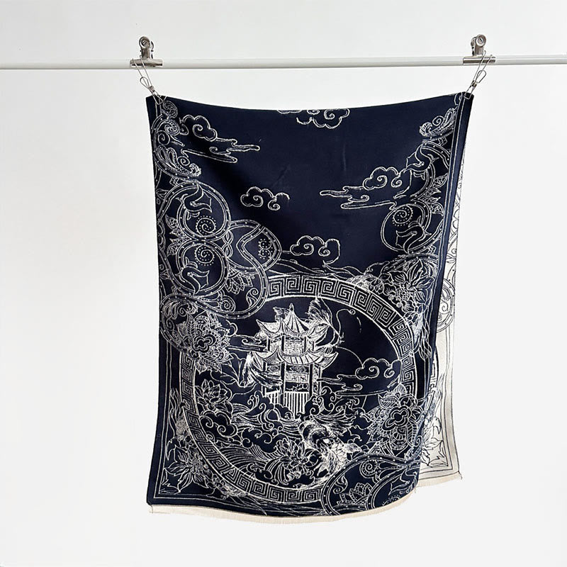 Buddha Stones、秋のパビリオン、鯉、花、波模様の心地よいスカーフショール - image 12