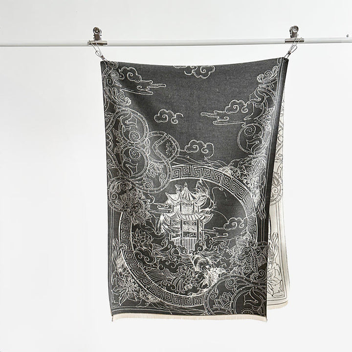 Buddha Stones、秋のパビリオン、鯉、花、波模様の心地よいスカーフショール - image 3