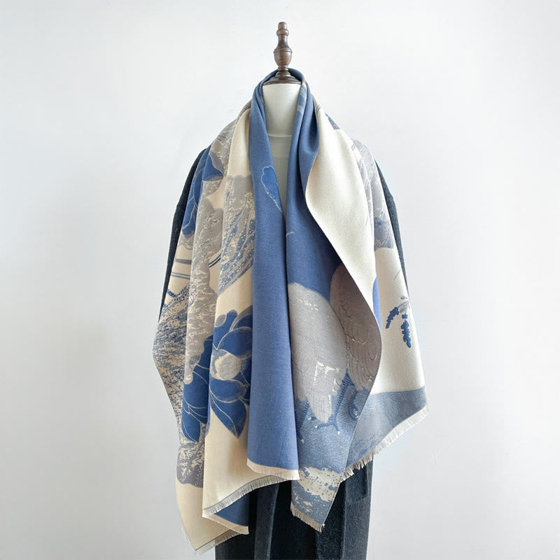 Buddha Stones、冬、コウノトリ、鳥、蓮の花、葉の模様、ソフトスカーフショール - image 9