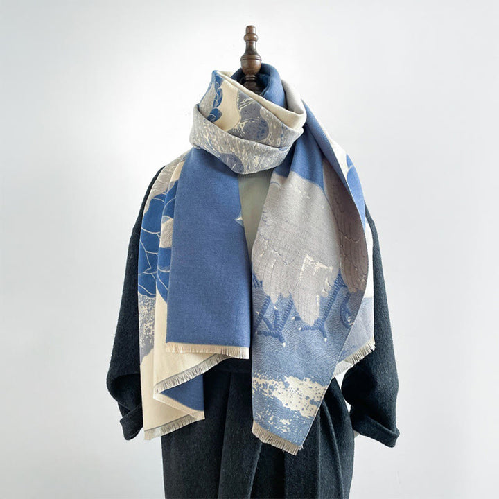 Buddha Stones、冬、コウノトリ、鳥、蓮の花、葉の模様、ソフトスカーフショール - image 10