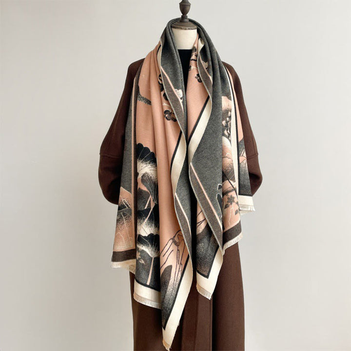 Buddha Stones、冬の山、蓮の花、葉の模様、ソフトスカーフショール - image 2