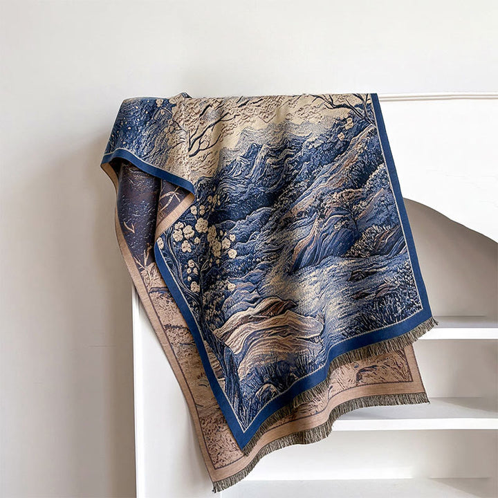 Buddha Stonesの冬のグラデーションカラー、暖かい丘の木のパターン、心地よいスカーフショール - スティールブルー - 185×65cm - image 7