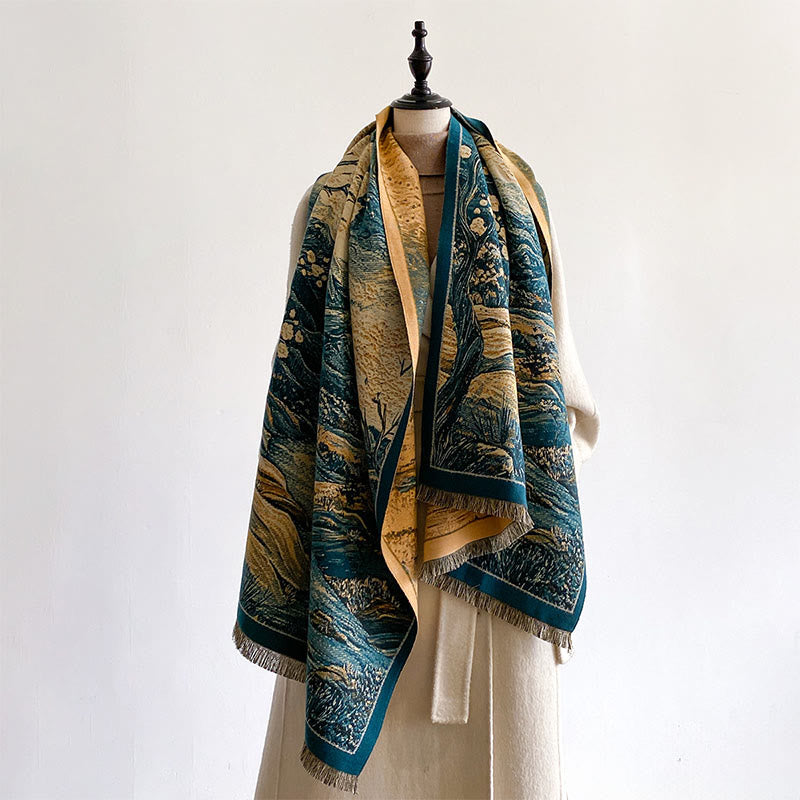 Buddha Stonesの冬のグラデーションカラー、暖かい丘の木のパターン、心地よいスカーフショール - image 3