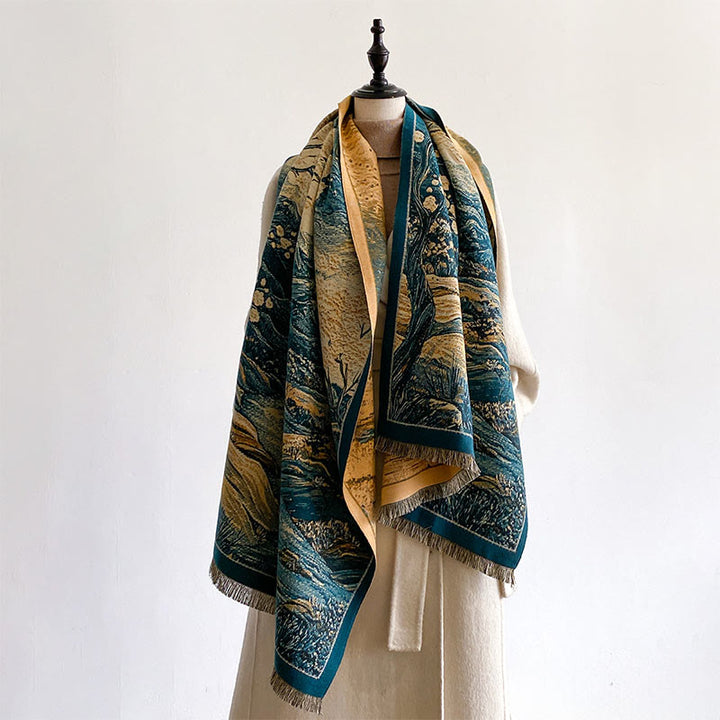 Buddha Stonesの冬のグラデーションカラー、暖かい丘の木のパターン、心地よいスカーフショール - image 3