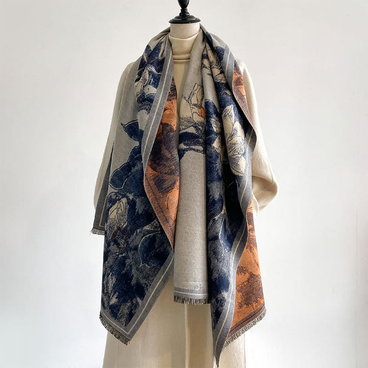 Buddha Stonesと冬の白いマグノリアの花、小鳥の模様の暖かくて心地よいスカーフショール - image 12