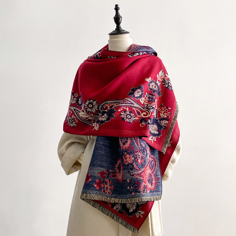 Buddha Stonesと秋のカシューナッツの花のつる模様の暖かくて心地よいスカーフショール - image 5