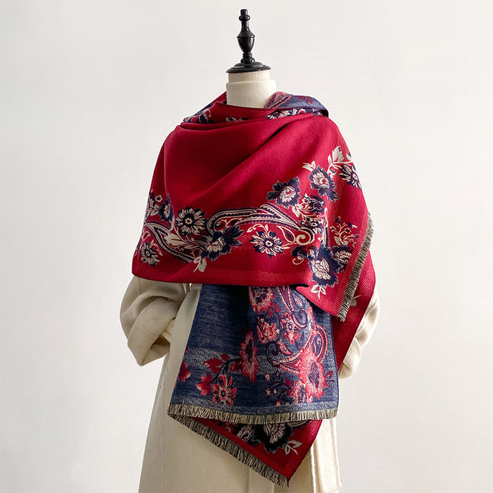 Buddha Stonesと秋のカシューナッツの花のつる模様の暖かくて心地よいスカーフショール - image 5