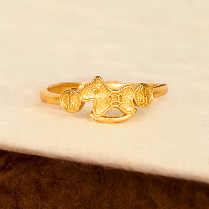 Buddha Stones馬年 24K金メッキ 真鍮銅コイン 調節可能リング - image 2