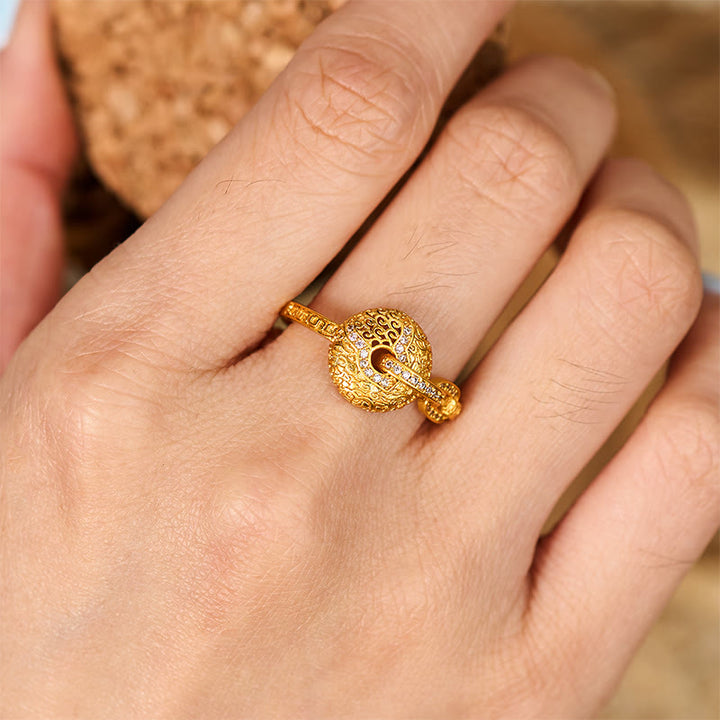 Buddha Stones 24Kゴールドメッキ真鍮平和のお守りチャーム調節可能幸運繁栄リング - image 4