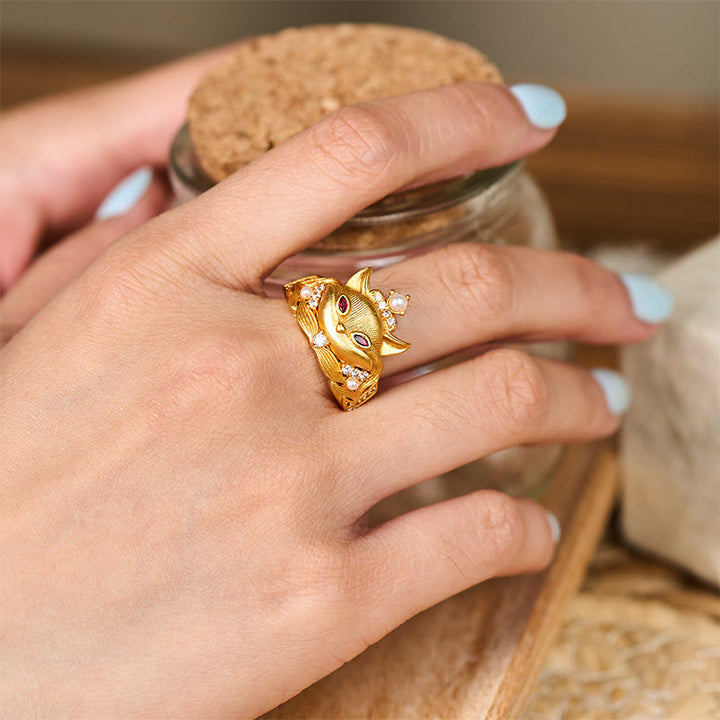 Buddha Stonesフォックスヘッドデザイン 24Kゴールドメッキ 真鍮製 調節可能リング - image 5