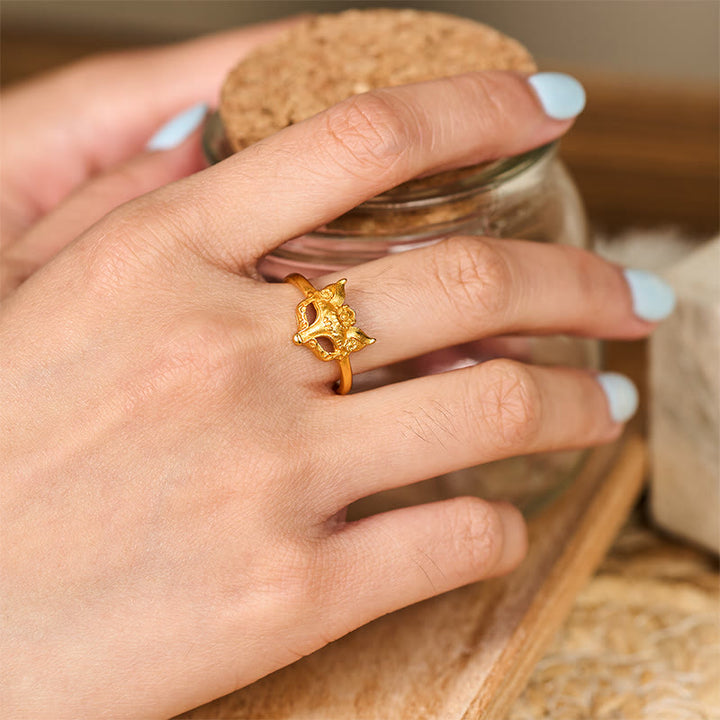 Buddha Stones狐面 24K金メッキ 真鍮リング - image 5