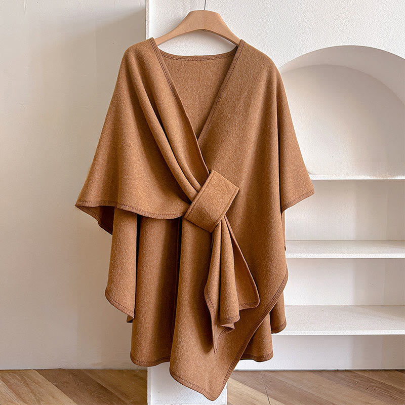 Buddha Stones冬用 無地 暖かくて心地よいスプリットスカーフ ショール - サンディブラウン - 160×110cm - image 3