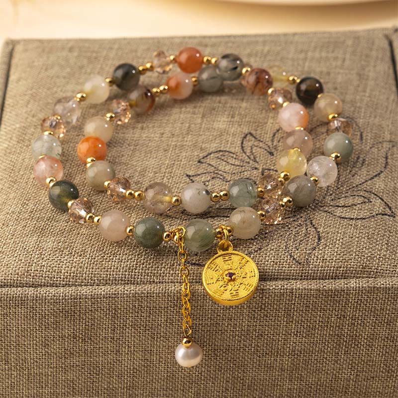 Buddha Stonesカラフル ルチルクォーツ 銅製 縁起物 ダブルラップブレスレット - ルチルクォーツ（手首周り：16～17cm） - image 0