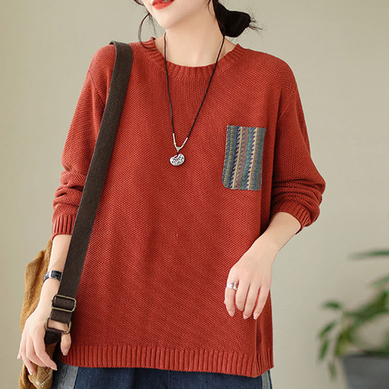 Buddha Stones秋 花柄 装飾ポケット柄 ニットコットン レディース 長袖セーター - image 10