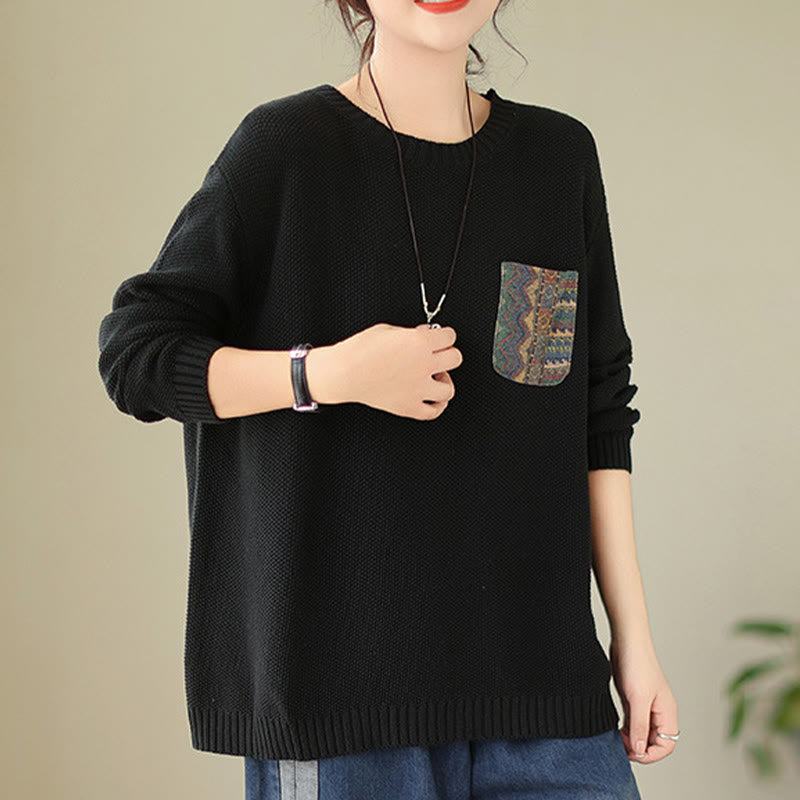 Buddha Stones秋 花柄 装飾ポケット柄 ニットコットン レディース 長袖セーター - image 18