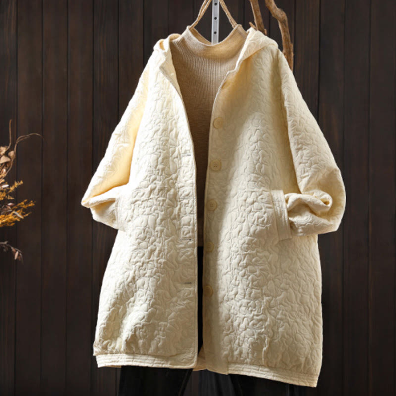 Buddha Stones秋ボタン 長袖 ミドル丈 ジャカード コットン レディース ジャケット ポケット付き - コーンシルク - US12、 UK/AU16、 EU44 (XL) - image 13