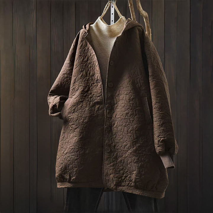 Buddha Stones秋ボタン 長袖 ミドル丈 ジャカード コットン レディース ジャケット ポケット付き - シエナ - US12、 UK/AU16、 EU44 (XL) - image 11