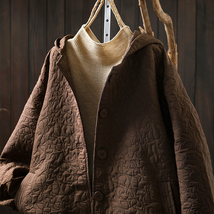 Buddha Stones秋ボタン 長袖 ミドル丈 ジャカード コットン レディース ジャケット ポケット付き - image 12