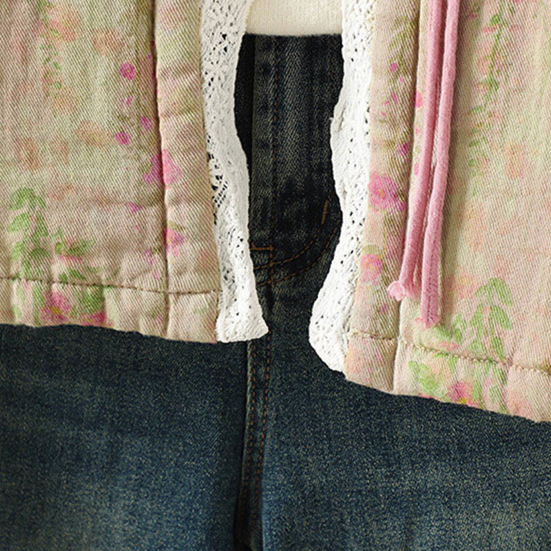 Buddha Stones冬用レースパッチワーク 長袖コットン レディース サーマルジャケット ポケット付き - image 13