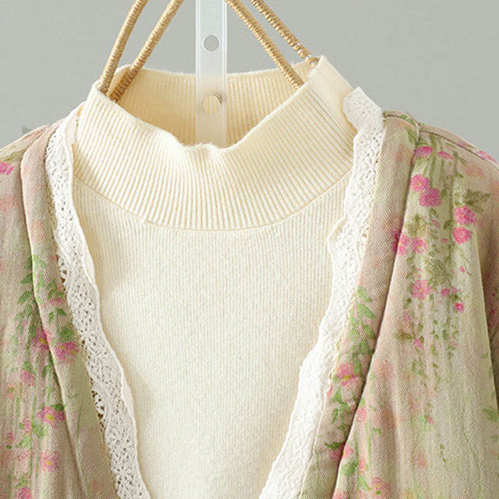 Buddha Stones冬用レースパッチワーク 長袖コットン レディース サーマルジャケット ポケット付き - image 4