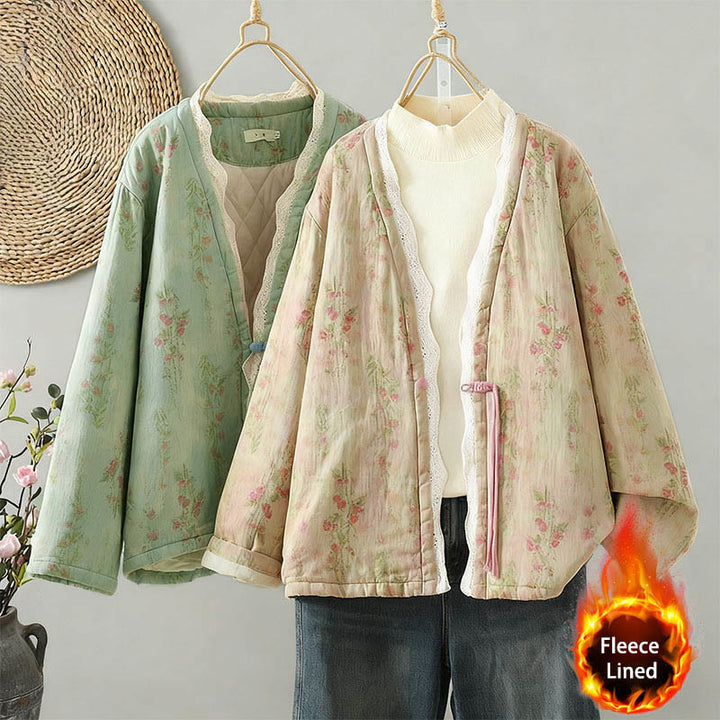 Buddha Stones冬用レースパッチワーク 長袖コットン レディース サーマルジャケット ポケット付き - image 21