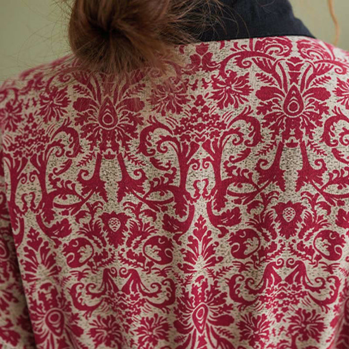 Buddha Stonesエスニックプリント ドローストリング ロングスリーブ コットン ミディドレス ポケット付き - image 12