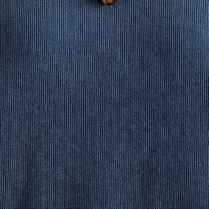 Buddha Stones秋冬 無地 ダークブルー 長袖 コーデュロイ ミディドレス ポケット付き - image 9