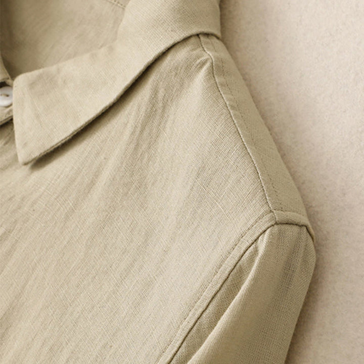 Buddha Stones秋の通勤用無地ボタンデザイン長袖コットンミディドレス（ポケット付き） - image 12