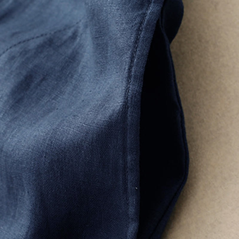 Buddha Stones秋の通勤用無地ボタンデザイン長袖コットンミディドレス（ポケット付き） - image 3