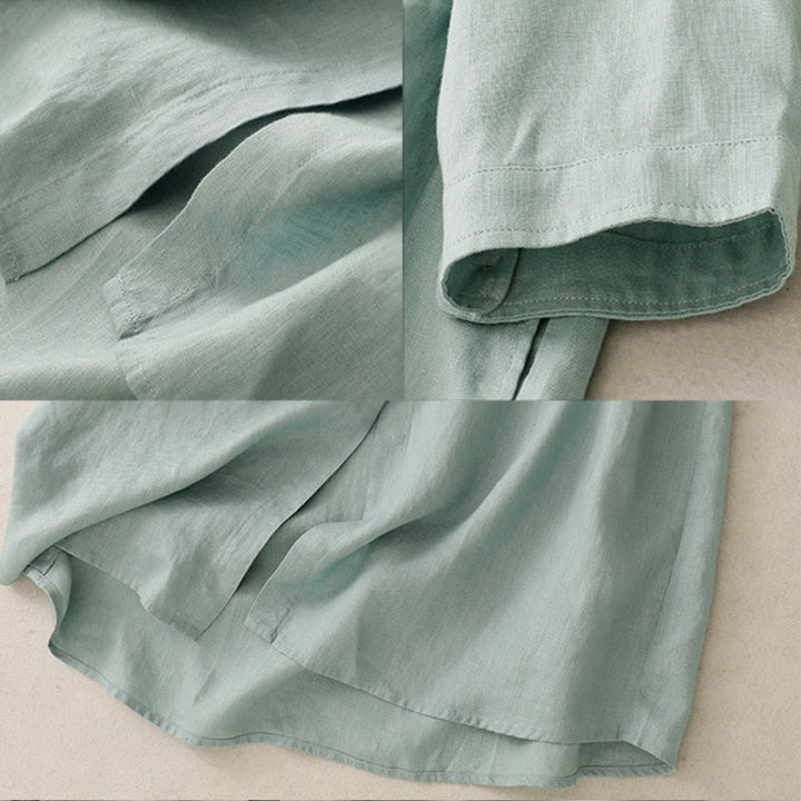 Buddha Stones秋の通勤用無地ボタンデザイン長袖コットンミディドレス（ポケット付き） - image 8