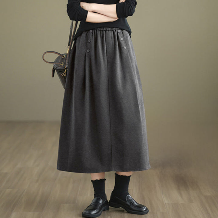 Buddha Stonesレディース 冬用 純色 コットン 7-8丈 伸縮性ウエストバンド ポケット付きスカート - image 16