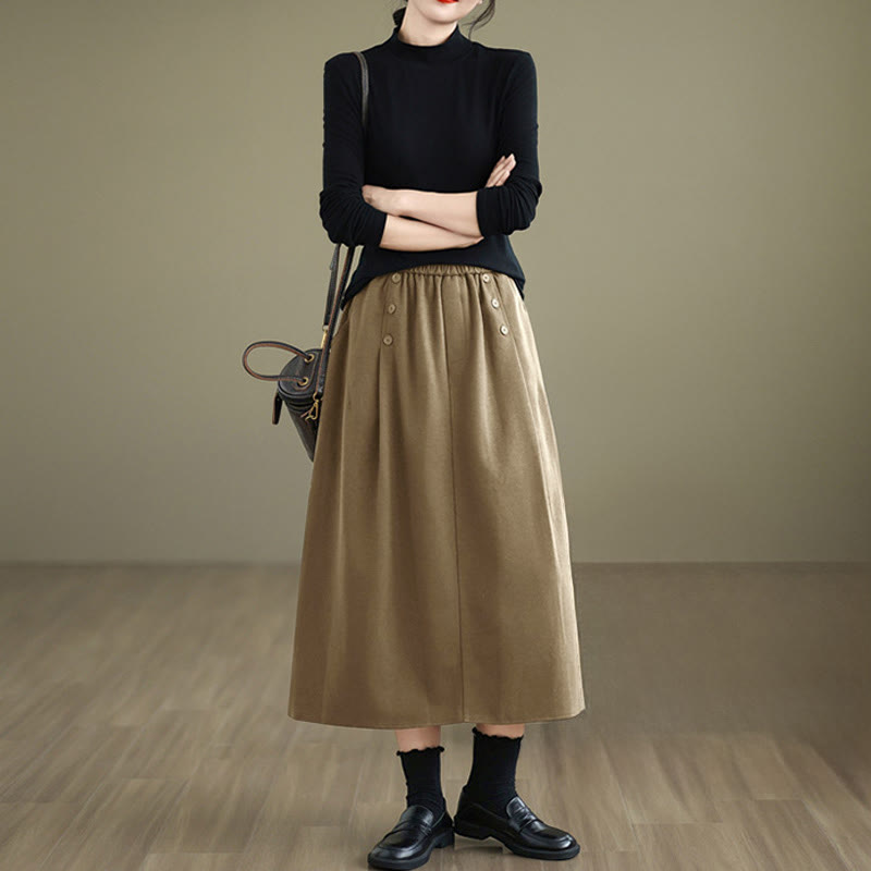 Buddha Stonesレディース 冬用 純色 コットン 7-8丈 伸縮性ウエストバンド ポケット付きスカート - image 11