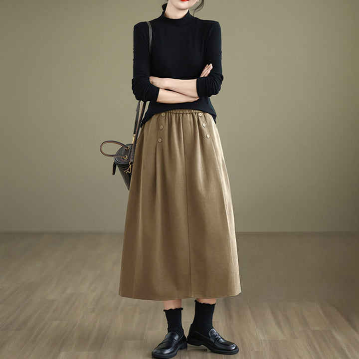 Buddha Stonesレディース 冬用 純色 コットン 7-8丈 伸縮性ウエストバンド ポケット付きスカート - image 11