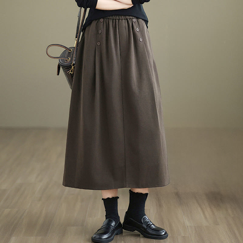 Buddha Stonesレディース 冬用 純色 コットン 7-8丈 伸縮性ウエストバンド ポケット付きスカート - image 2