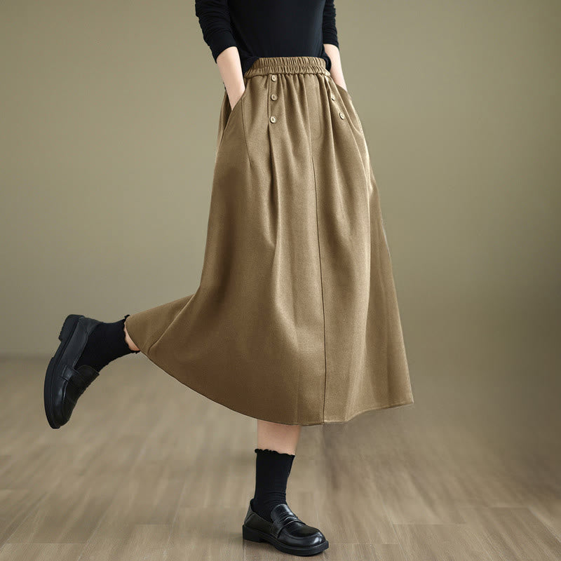 Buddha Stonesレディース 冬用 純色 コットン 7-8丈 伸縮性ウエストバンド ポケット付きスカート - ダークカーキ - US8-10，UK/AU12-14，EU40-42 (2XL) - image 10