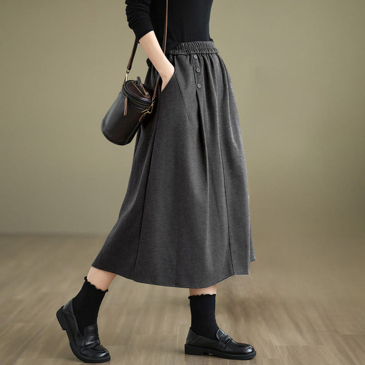 Buddha Stonesレディース 冬用 純色 コットン 7-8丈 伸縮性ウエストバンド ポケット付きスカート - ディムグレイ - US8-10，UK/AU12-14，EU40-42 (2XL) - image 15