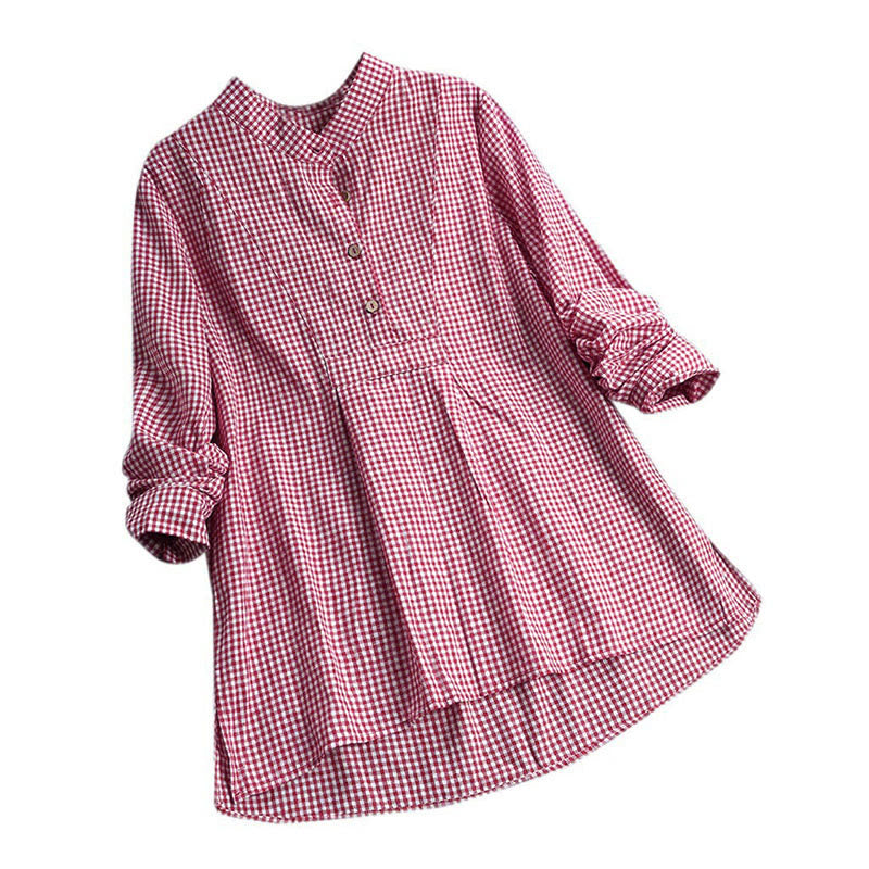 Buddha Stonesレディース ボタン 長袖 チェック柄 シャツ - クリムゾン - US16、 UK/AU20、 EU48 (5XL) - image 1