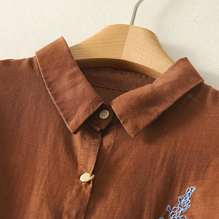 Buddha Stones春の刺繍フラワー 長袖 レディース ボタンシャツ - image 12