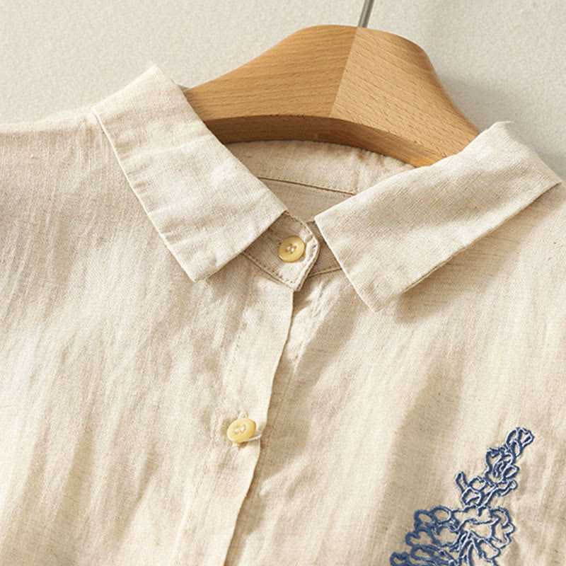 Buddha Stones春の刺繍フラワー 長袖 レディース ボタンシャツ - image 3