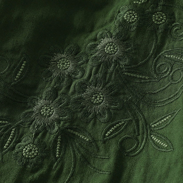 Buddha Stones刺繍花つる柄長袖レディースラペルシャツ - image 3