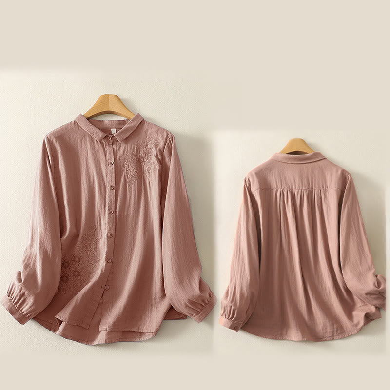 Buddha Stones刺繍花つる柄長袖レディースラペルシャツ - image 16