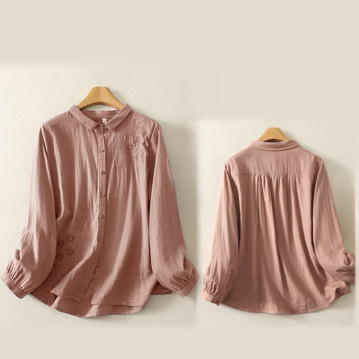 Buddha Stones刺繍花つる柄長袖レディースラペルシャツ - image 16