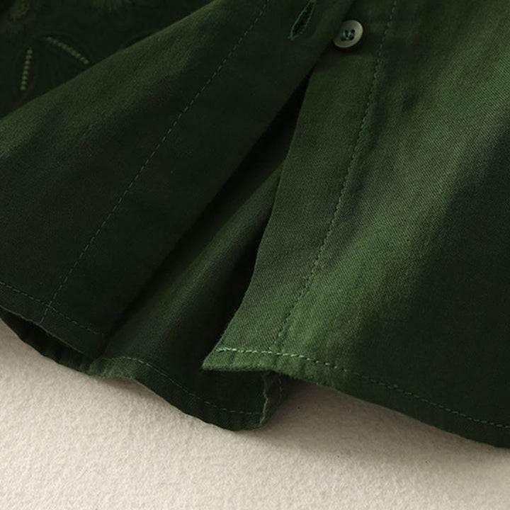 Buddha Stones刺繍花つる柄長袖レディースラペルシャツ - image 5