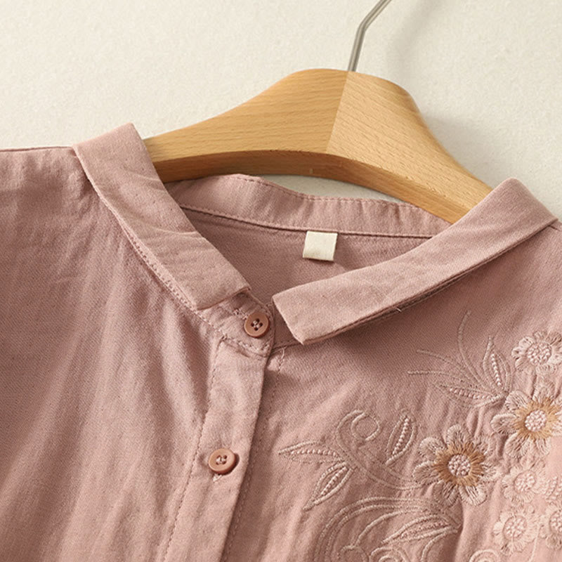 Buddha Stones刺繍花つる柄長袖レディースラペルシャツ - image 9