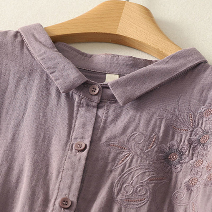 Buddha Stones刺繍花つる柄長袖レディースラペルシャツ - image 18