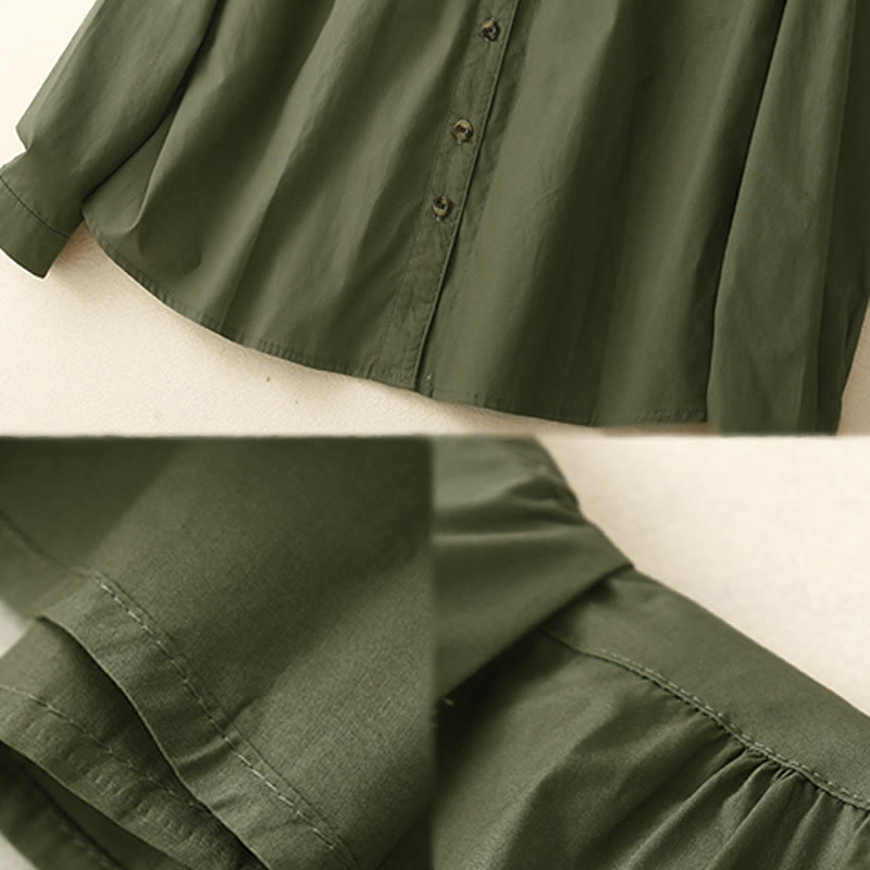 Buddha Stones無地 ダブルブレスト 長袖 レディース コットン ラペルシャツ - image 4